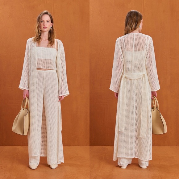 Cult Gaia Ari Knit Duster Cardigan Open Knit Off White Large NWT